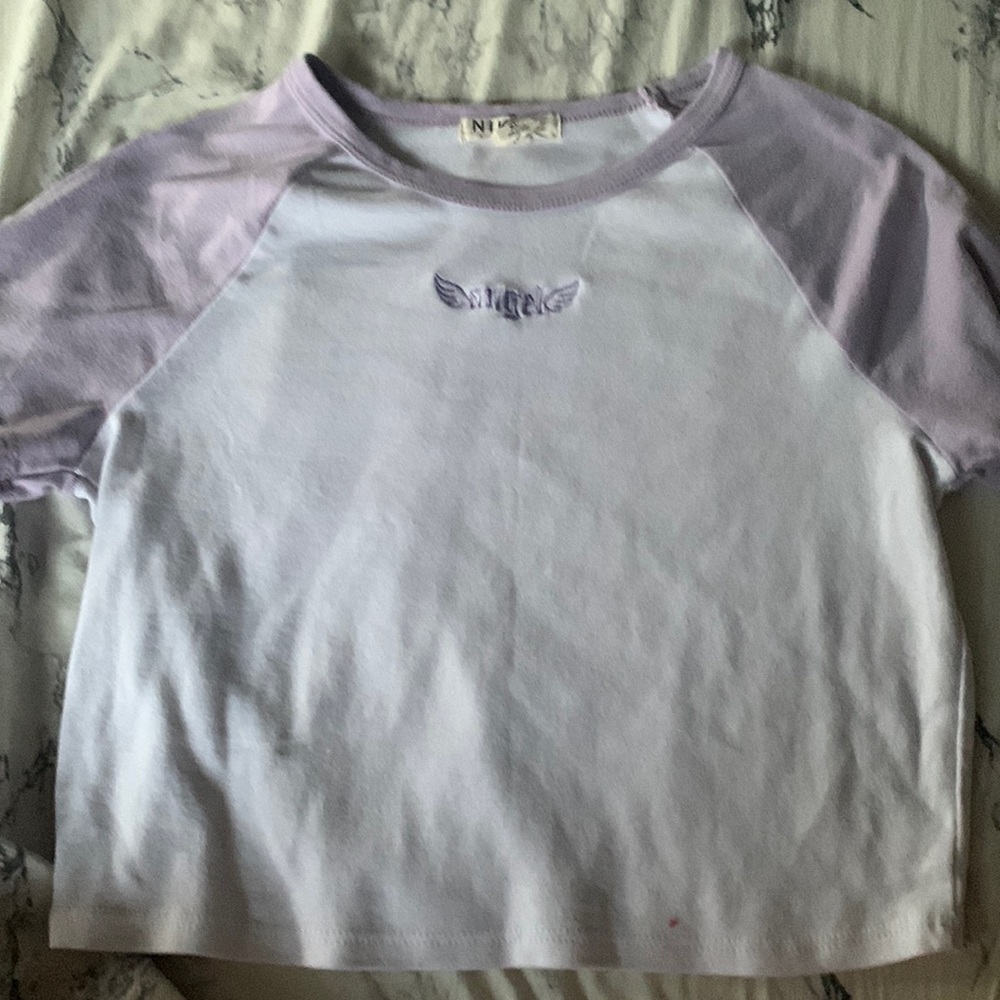 Short sleeve purple angel cropped shirt